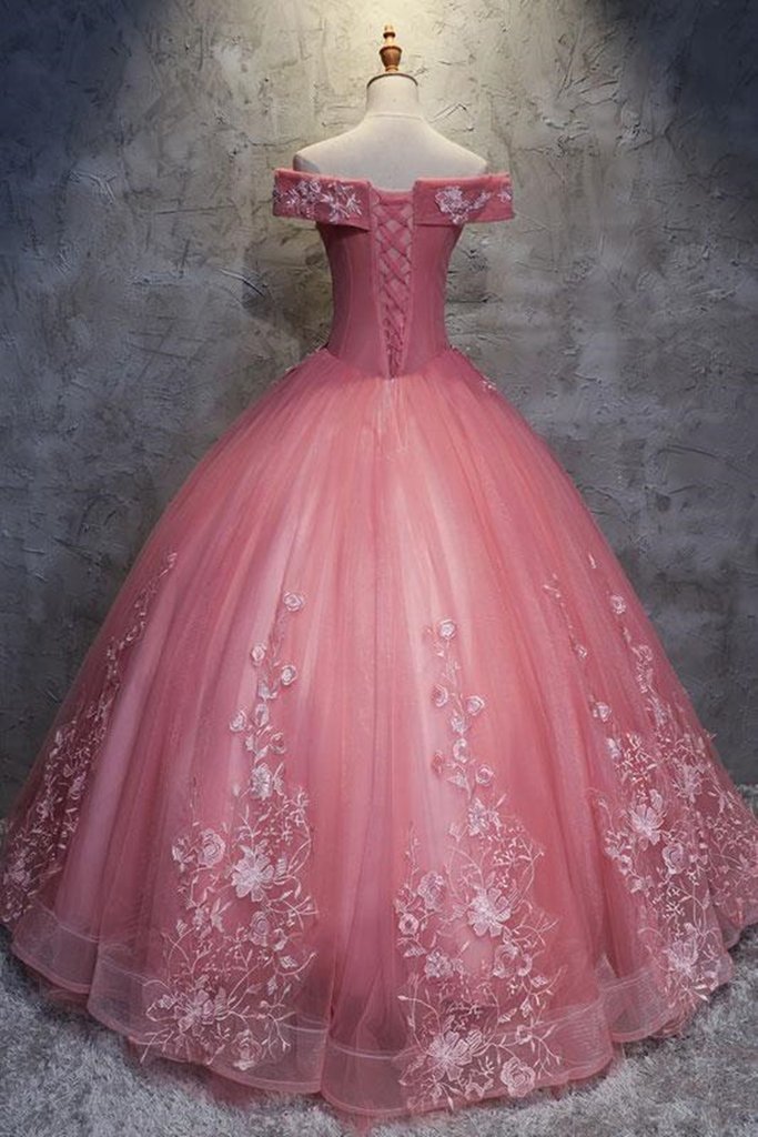 Gorgeous Off the Shoulder Pink Lace Appliques Long Prom Dress, Off Shoulder Pink Formal Dress, Pink Evening Dress, Ball Gown M2819