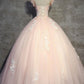 Round Neck Cap Sleeves Lace Pink Long Prom Dress, Pink Lace Formal Dress, Pink Evening Dress, Ball Gown M3109