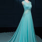 Long Lace Beaded Chiffon Modest Empire Prom Dresses M1358