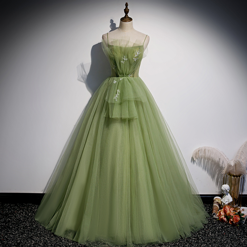 Light Green Beautiful Tulle Prom Dress 2022, Long Green Evening Party Dresses M5728