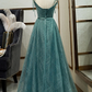 Spaghetti Straps Tulle Modest A Line Evening Dress Long Prom Dress M5486