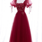 Burgundy tulle lace short prom dress homecoming dress M5988