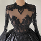 Ball Gown Black Long Sleeves Lace Prom Dresses,Beading Formal Evening Dresses M5454