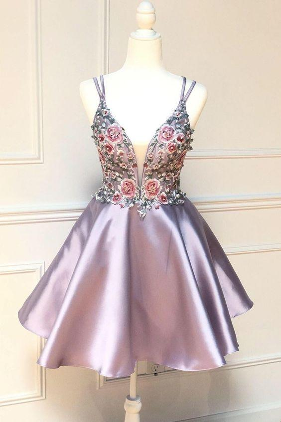 shot pink homecoming dress with floral embroidery, homecoming dress 2022 M6106