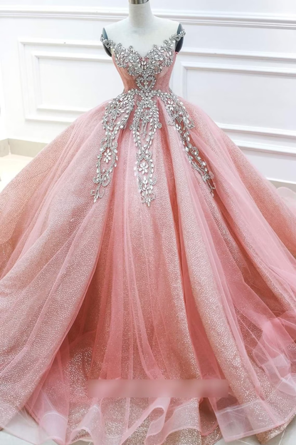 Beautiful Luxury Pink Princess Wedding Dress Made to Order, Unique Beaded Pink Princess Bridal Gown For A Fairy Tail Wedding,BD54824