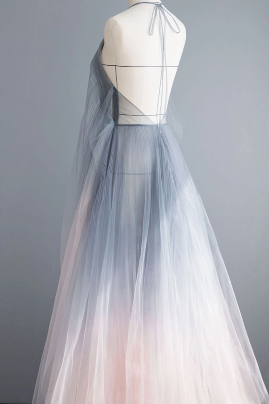 GRAY TULLE LONG PROM DRESS GRAY TULLE FORMAL DRESS,CE4583