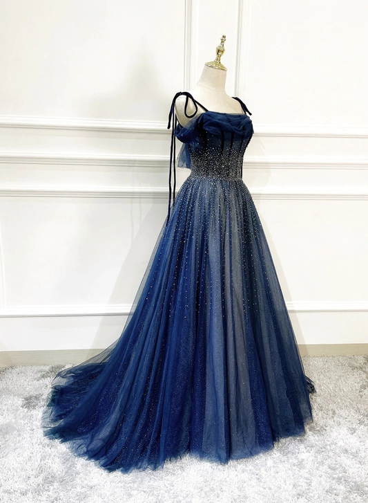 Blue Tulle Lace Applique Prom Dress Evening Dress Custom Size ,MD6936