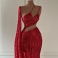 Long Evening Dresses 2022 Sexy High Slit Red Sequin Floor Length African Women Formal Party Evening Gowns,MD6921