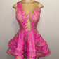 Cute Sheer O-neck Hot Pink Sequin Black Girl Short Prom Dresses 2022 For Birthday Party,MD6969