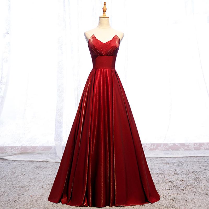 Modest Strapless Loong A-line Red Lace Up Prom Dresses Evening Dresses M1988