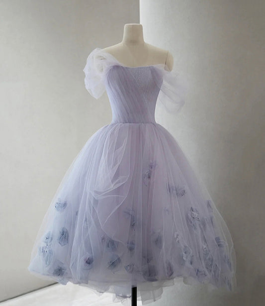 PURPLE TULLE SHORT PROM DRESS A LINE EVENING DRESS,WD54911