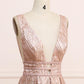 A Line Deep V Neck Long Prom Dress with Sequins, Glitter Sleeveless Evening Dress M1825