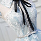 Light Sky Blue Halter Homecoming Dress with Lace Appliques, Cute Short Formal Dress M1733